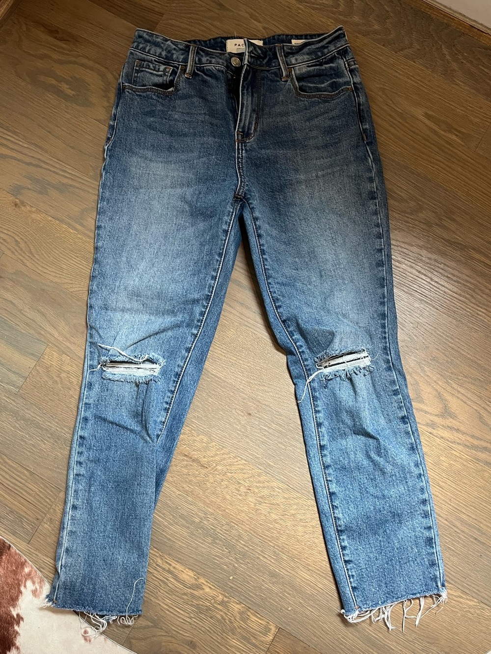 PAC Sun Women's Blue Distressed High-Rise Jeans